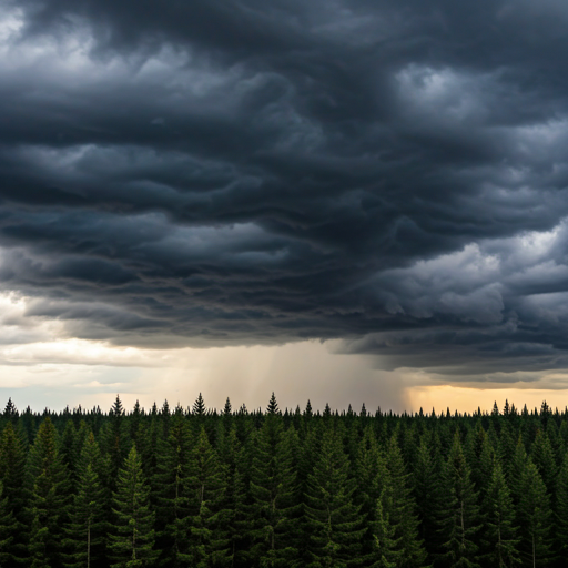 Stormy dark sky over a forest silhouette