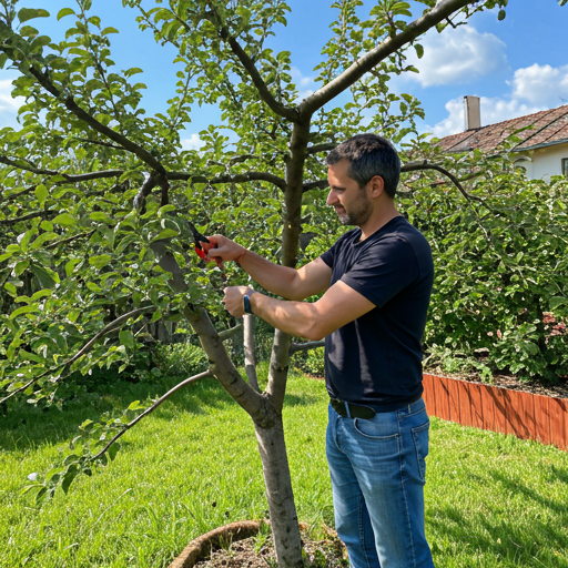 Man pruning apple tree