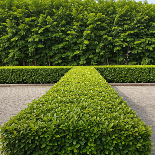 Neatly trimmed hedge row