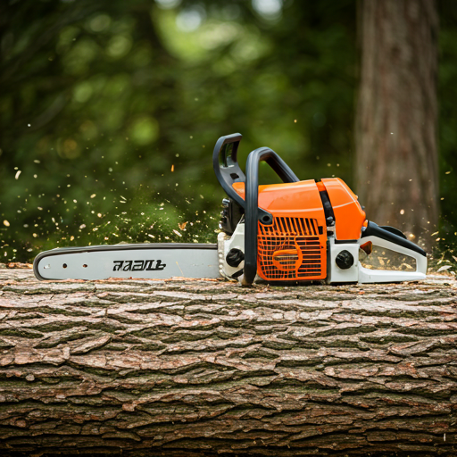 Chainsaw cutting through log