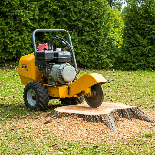 Tree stump grinding machine in action