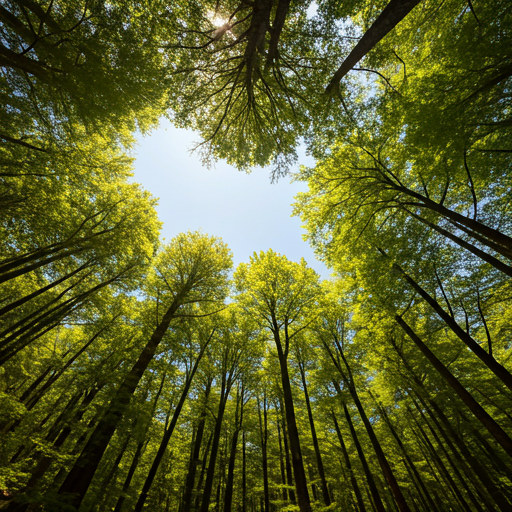 Lush green forest canopy in sunlight