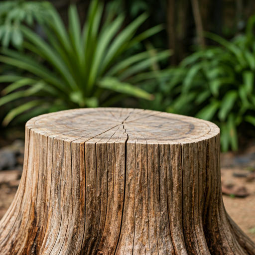 Tree stump in a garden setting